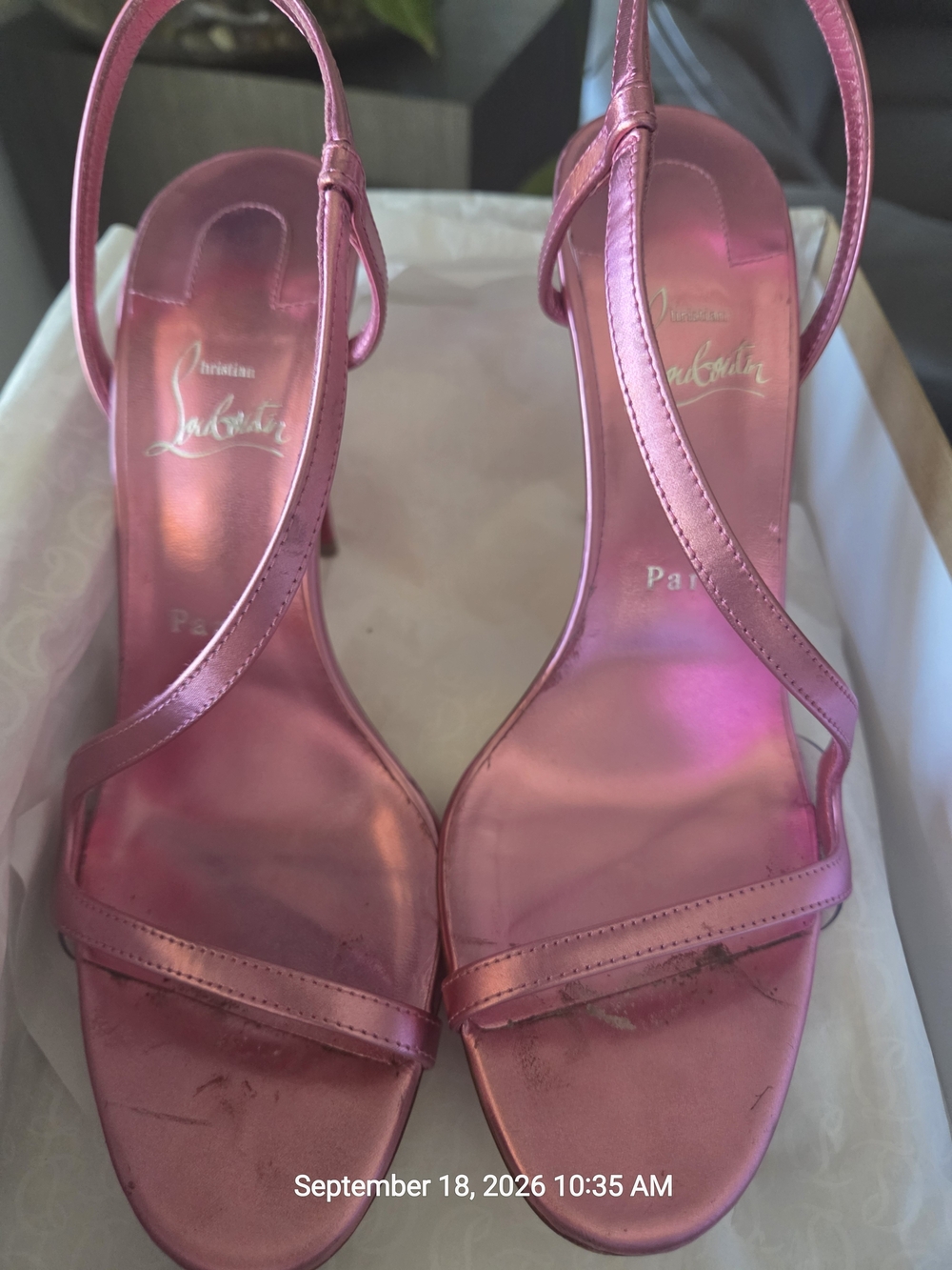 Christian Louboutin Pink Metallic Slingback Sandals